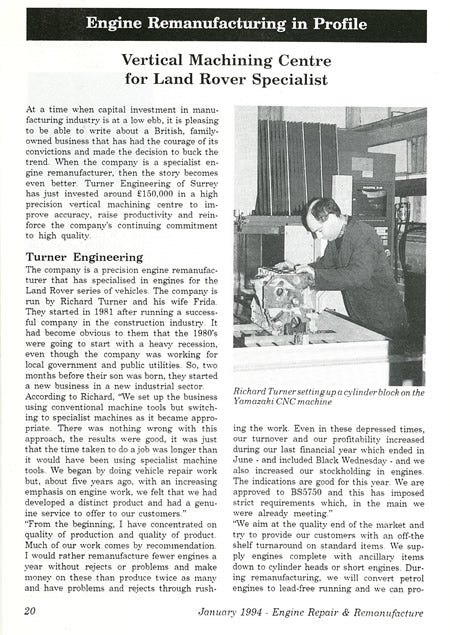 Engine Repair & Remanufacture January 1994 - Engine Remanufacturing in Profile